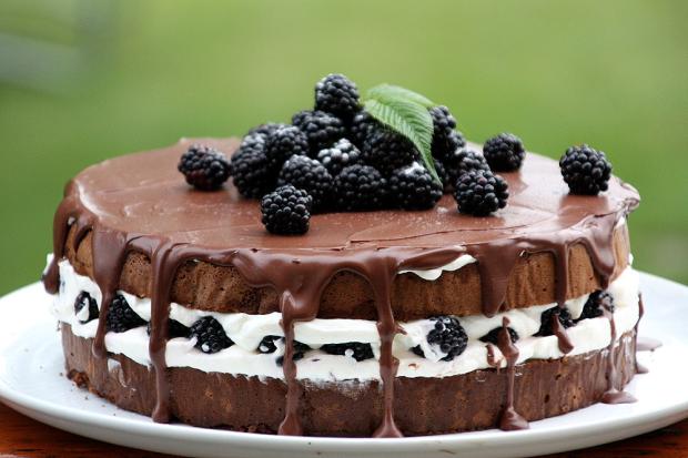 Čokoládovo smotanová torta s černicami, recept