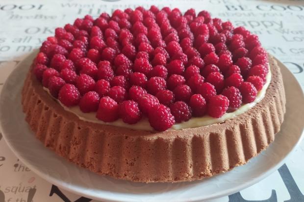 Malinový koláč s pudingom - recept postup 6