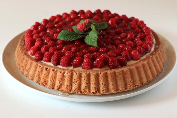 Malinový koláč s pudingom - recept postup 7
