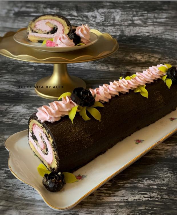 Svieža malinová roláda s čiernym kakaom - recept postup 1