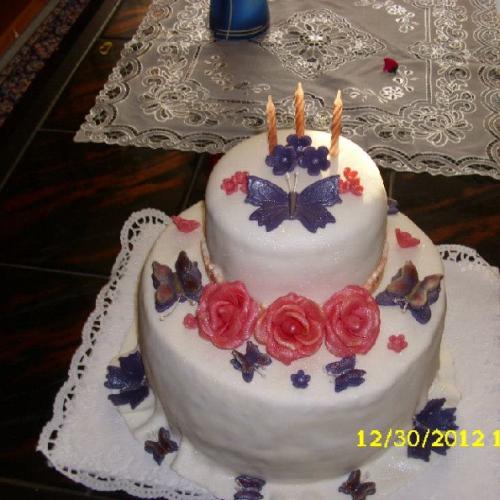 Poschodová okrúhla torta s motýlikmi