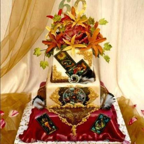 Torta bielej mágie... Na želanie s tarotovými kartami,lunárnym kalendárom a kvetinami..