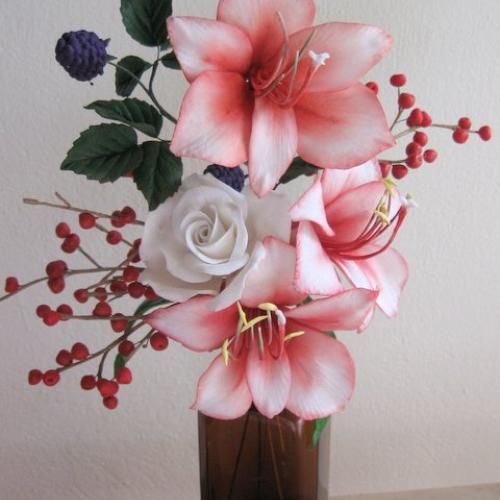 Amaryllis, Ilex berries, Rose, Blackberry