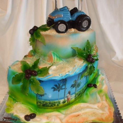 Torta pre manželov "Manžel má traktor a manželka je pod palmami"
