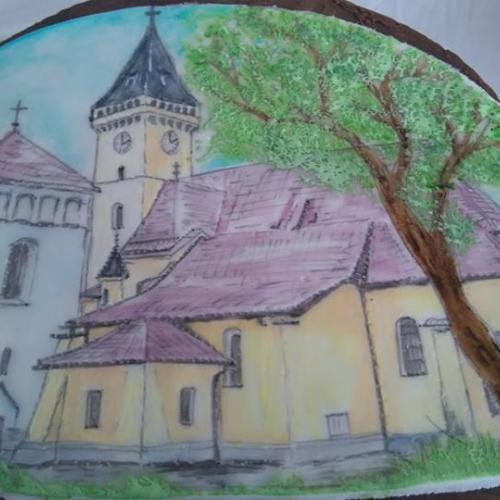 Ganache torta s malovanym Sabinovskym kostolom