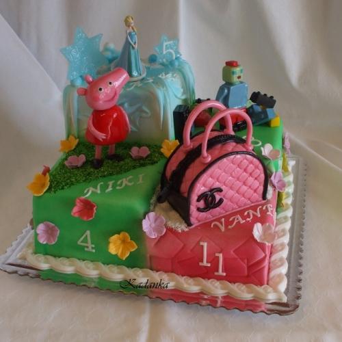 Štvortorta pre štyri detičky - Elsa, Peppa Pig, Lego a kabelka...