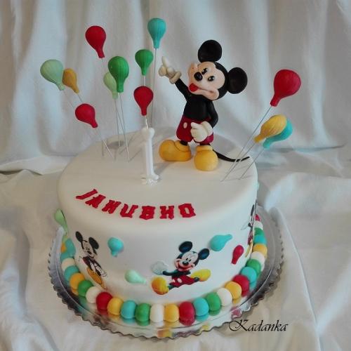 Mickey Mouse s balónikmi v pastelových farbách...