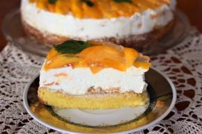 Broskyňová torta s tvarohovou plnkou, recept, melisa