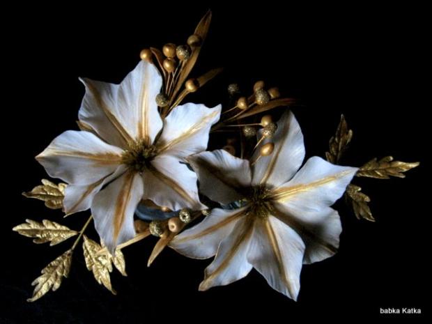 Clematis na tortu k zlatej svadbe, torta, Ozdoby na torty Clematis na tortu k zlatej svadbe, torta, Ozdoby na torty, babka Katka, 1