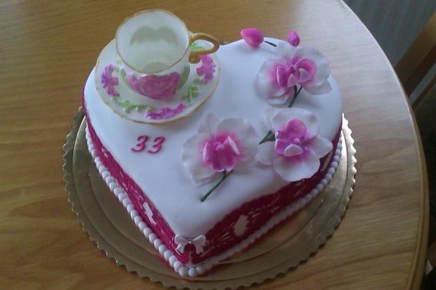 Šálka a orchidejky, torta, Narodeninové torty Šálka a orchidejky, torta, Narodeninové torty, Marta Majernickova, 1