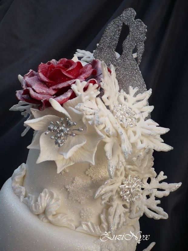 Zimná svadobná-detail-moje vymyslené vločkokvety, torta, Svadobné torty, ZuziNyx, 1