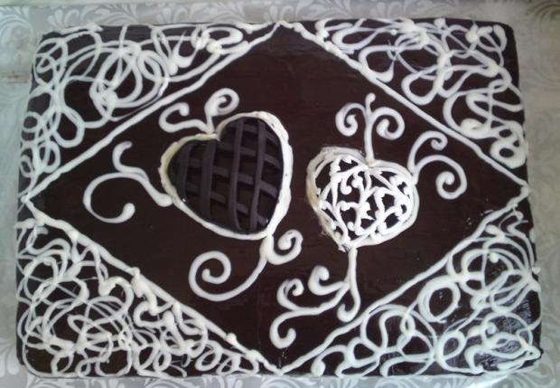 Svadobná s ornamentom a srdciami..., torta, Čokoládové torty Svadobná s ornamentom a srdciami..., torta, Čokoládové torty, Mariolka, 1