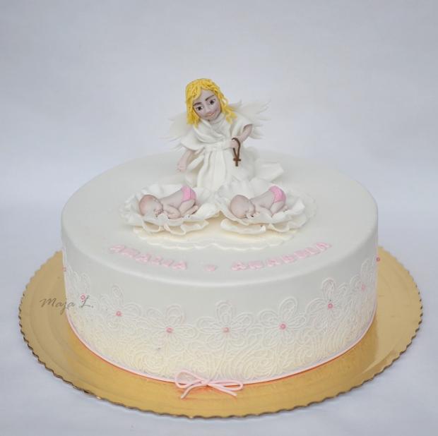 Krstinová s anjelikom pre dvojičky, torta, Torty na krstiny, mayaL30, 1