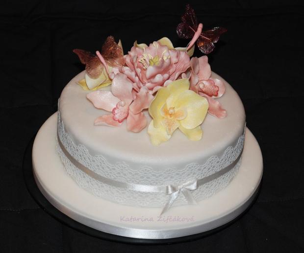 orchidey a želatínové motýliky na svadbu, torta, Svadobné torty orchidey a želatínové motýliky na svadbu, torta, Svadobné torty, Katarina139, 1