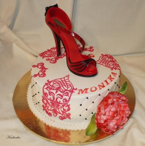 Dezertík so štekličkou v červenobielom s pivóniou, torta, Narodeninové torty, Kadanka, 1