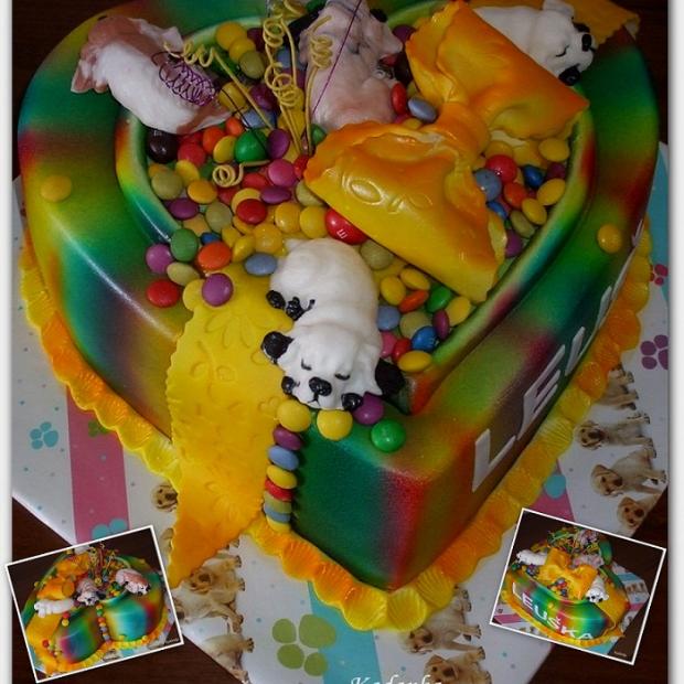 Lentilkové srdce so psíkmi, torta, Torty so zvieratkami Lentilkové srdce so psíkmi, torta, Torty so zvieratkami, Kadanka, 1