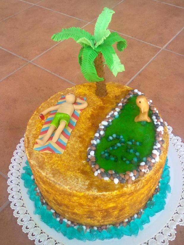 piesočnatá pláž so zlatou rybkou v zelenom mori :D, torta, Narodeninové torty piesočnatá pláž so zlatou rybkou v zelenom mori :D, torta, Narodeninové torty, A@A, 1