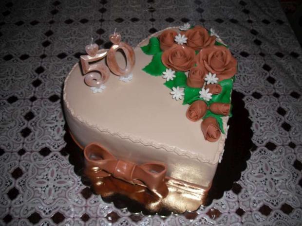 Srdce na 50tku s mašlou, torta, Narodeninové torty Srdce na 50tku s mašlou, torta, Narodeninové torty, ErikaR, 1