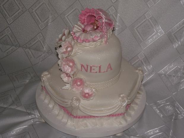 Krstinová-ružovo -perleťová, torta, Torty na krstiny, leti, 1