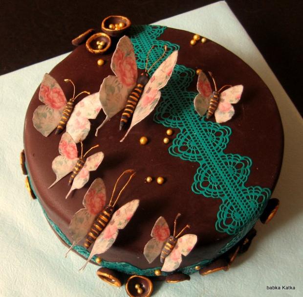 S motýľmi a krajkou, torta, Narodeninové torty S motýľmi a krajkou, torta, Narodeninové torty, babka Katka, 1