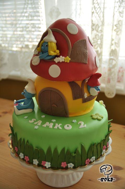 Smolkovia v domceku, torta, Ostané torty pre deti Smolkovia v domceku, torta, Ostané torty pre deti, -evka-, 1