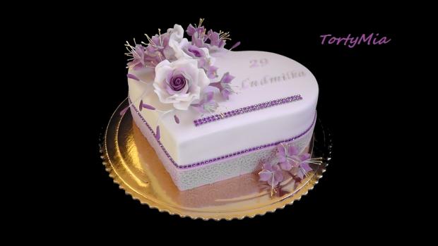 Bielo fialové srdiečko, torta, Narodeninové torty Bielo fialové srdiečko, torta, Narodeninové torty, TortyMia, 1