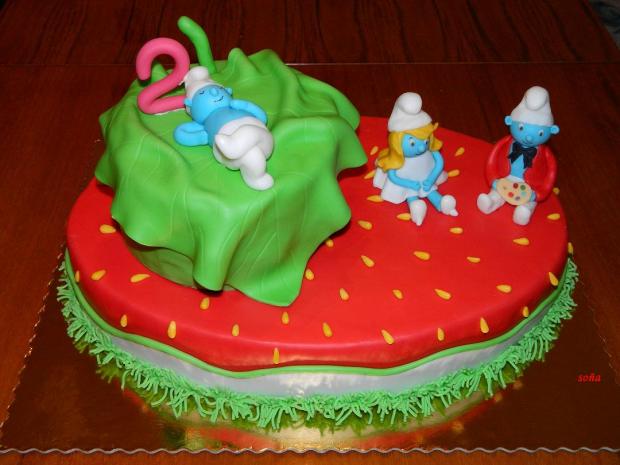 torta so šmolkami, torta, Rozprávkové torty, sidorova, 1