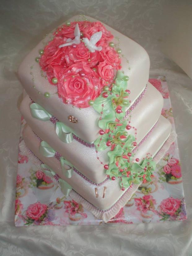 Svadobná zeleno-ružová :*), torta, Svadobné torty Svadobná zeleno-ružová :*), torta, Svadobné torty, SiMi 3710, 1