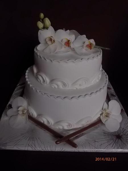 2. posch. biela + živé orchidejky, torta, Narodeninové torty 2. posch. biela + živé orchidejky, torta, Narodeninové torty, , 1