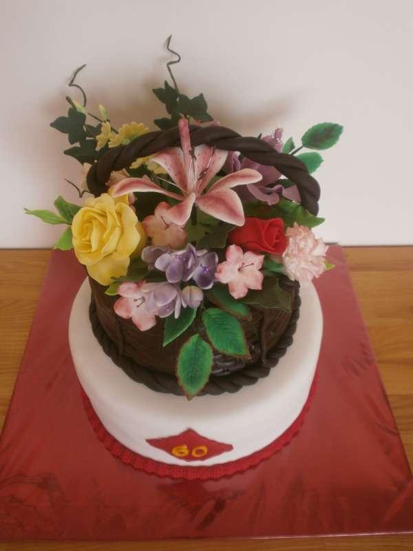 košík s kvetmi, torta, Narodeninové torty košík s kvetmi, torta, Narodeninové torty, lesajka, 1