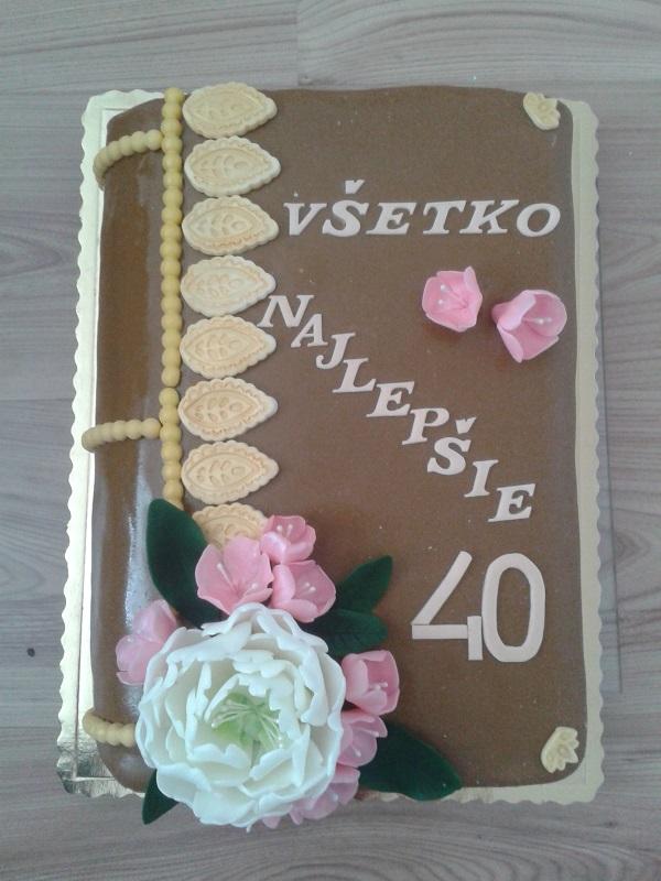 Kniha s kvetmi na 40ku, torta, Narodeninové torty, Drozdica, 1