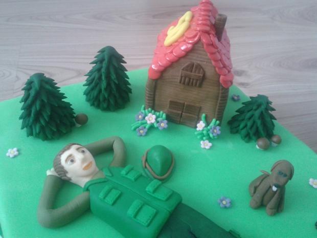 Detail poľovník, pes, domček, stromy, torta, Ozdoby na torty, Drozdica, 1