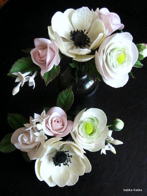 Anemone, ranunculus a ružičky, torta, Ozdoby na torty Anemone, ranunculus a ružičky, torta, Ozdoby na torty, babka Katka, 1