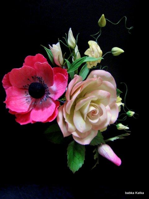 Anemonka, ruža, hrachor, lisianthus, torta, Ozdoby na torty Anemonka, ruža, hrachor, lisianthus, torta, Ozdoby na torty, babka Katka, 1
