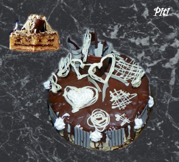 Vanilkovo jahodová torta s čokoládou a čokoládovými ozdobami, torta, Čokoládové torty, Piti, 1