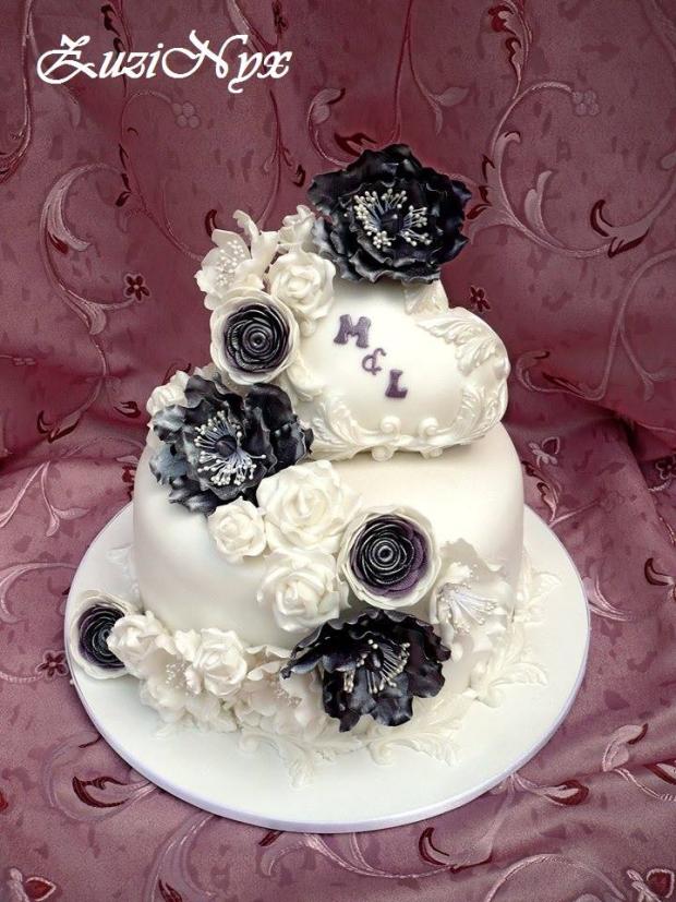 Malá svadobná s purpurovými kvetmi, torta, Svadobné torty Malá svadobná s purpurovými kvetmi, torta, Svadobné torty, ZuziNyx, 1