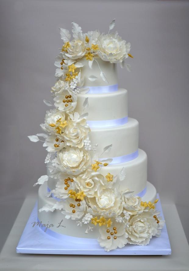 Bielo-zlatá 5poschodová "tortička", torta, Svadobné torty Bielo-zlatá 5poschodová "tortička", torta, Svadobné torty, mayaL30, 1