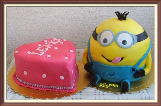 Duo torty Mimoň + ovocná srdiečko, torta, Narodeninové torty, atigram, 1