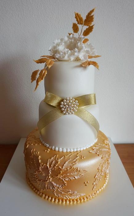 Svadobná bielo - zlatá, torta, Svadobné torty Svadobná bielo - zlatá, torta, Svadobné torty, zabinka, 1