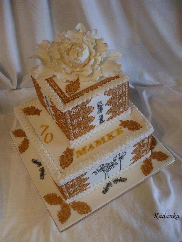 V zlato bielom s pivóniou, torta, Narodeninové torty V zlato bielom s pivóniou, torta, Narodeninové torty, Kadanka, 1