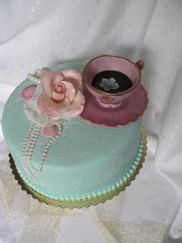 šálka -ružový porcelán, torta, Narodeninové torty, Tatjana Dobrovičová, 1