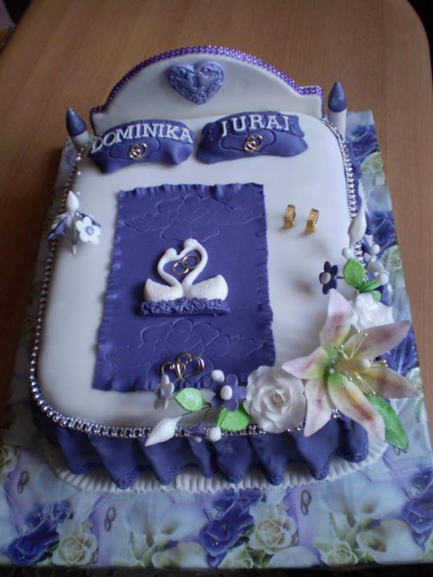 svadobná posteľ vo fialovom, torta, Svadobné torty, Helena Eglyova, 1