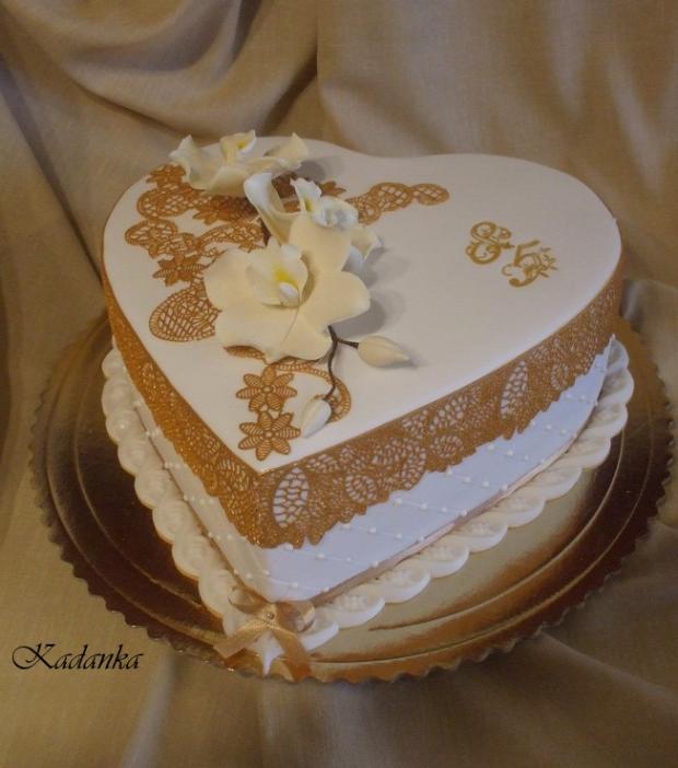 Srdce so zlatou krajkou a orchideou, torta, Narodeninové torty Srdce so zlatou krajkou a orchideou, torta, Narodeninové torty, Kadanka, 1
