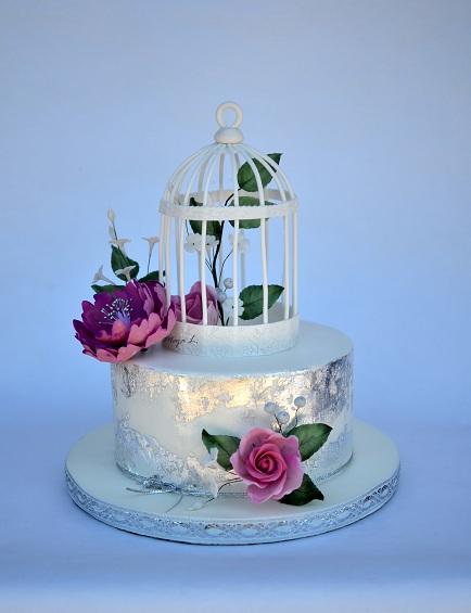 torta s jedlým striebrom a vtáčou klietkou, torta, Svadobné torty torta s jedlým striebrom a vtáčou klietkou, torta, Svadobné torty, mayaL30, 1