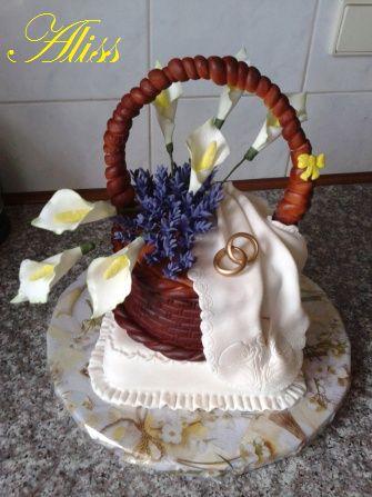 Svadobný košík- kaly a levanduľa, torta, Svadobné torty, Aliss, 1
