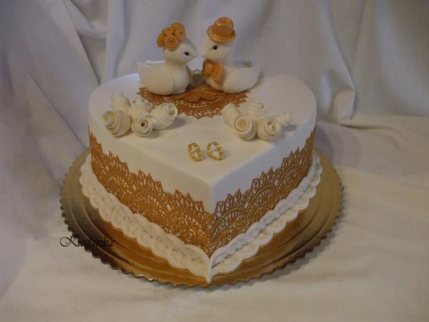 Svadobné srdce do daru s holubicami, torta, Svadobné torty Svadobné srdce do daru s holubicami, torta, Svadobné torty, Kadanka, 1