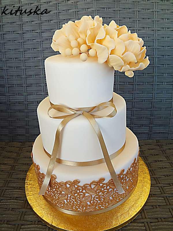 svadobná bielo zlatá, torta, Svadobné torty svadobná bielo zlatá, torta, Svadobné torty, kituska, 1