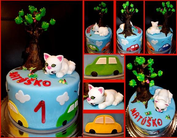 s mačičkou a retro autíčkami, torta, Ostané torty pre deti, KSlavka, 2