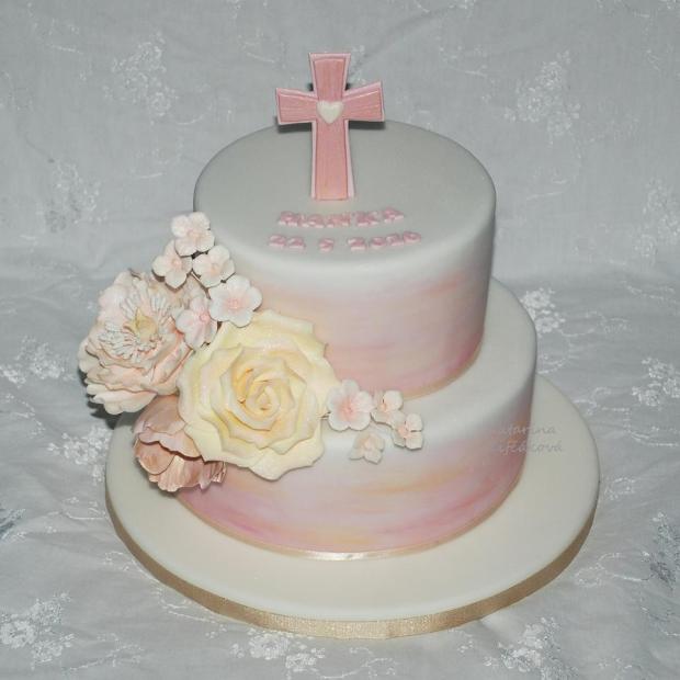elegantná ruzovkavo-zlatá na prijímanie, torta, Torty na cirkevné sviatky elegantná ruzovkavo-zlatá na prijímanie, torta, Torty na cirkevné sviatky, Katarina139, 1