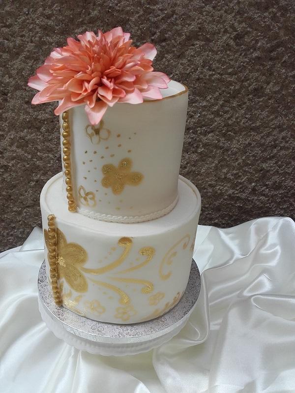 bielo-zlatá s Dahliou, torta, Narodeninové torty, Tatjana Dobrovičová, 3